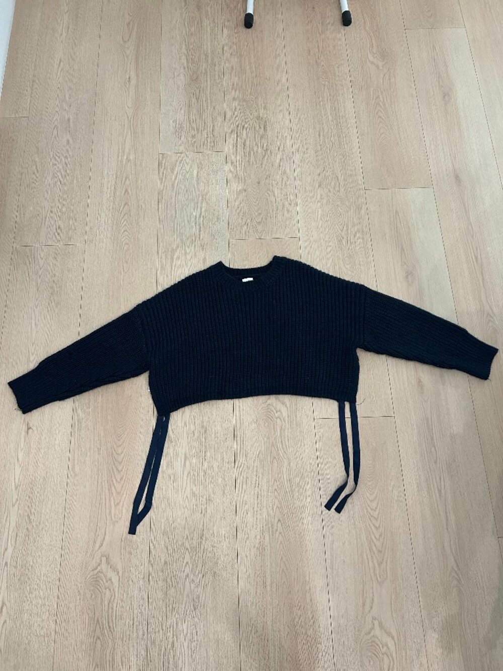Chunky Navy Crop Sweater with side ties - Cinq a Sept